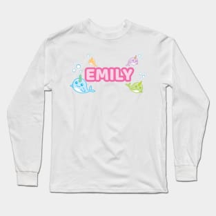 Personalised 'Emily' Narwhal (Sea Unicorn) Design Long Sleeve T-Shirt